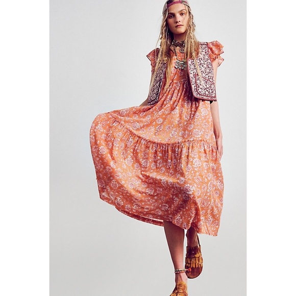 NWT Free People Bonita Printed Midi Dress Neutral Combo S - Picture 2 of 7